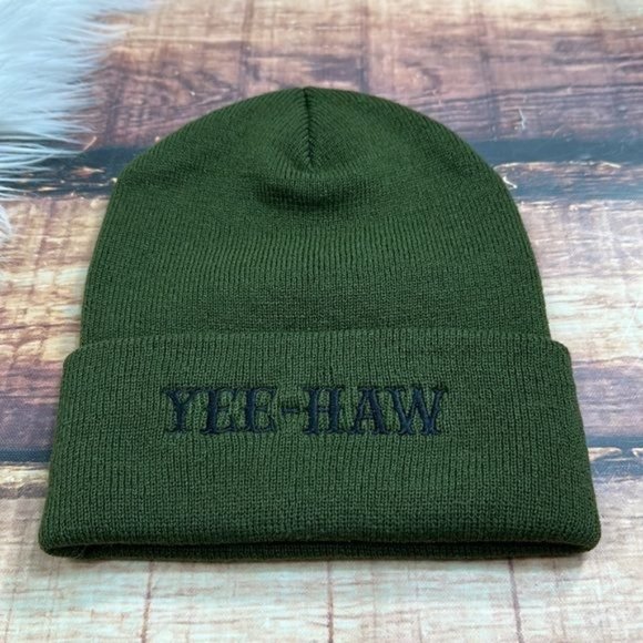 Yeehaw Beanie Hat Olive Green - Picture 2 of 3